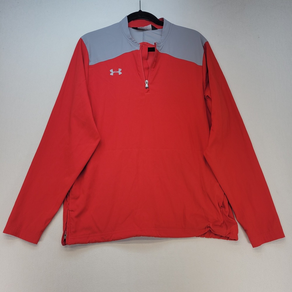 Under Armour‎ Pullover Mens Small Red Gray 1/4 Zip Loose Fit Activewear Jacket